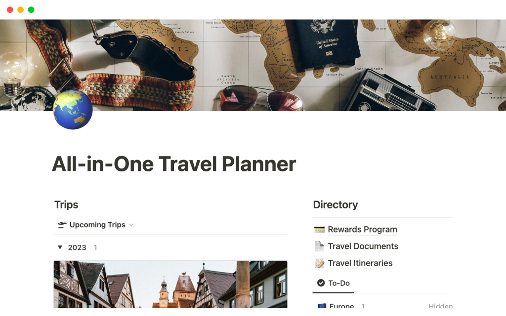 Picture of: All-in-One Travel Planner  Notion-Vorlage