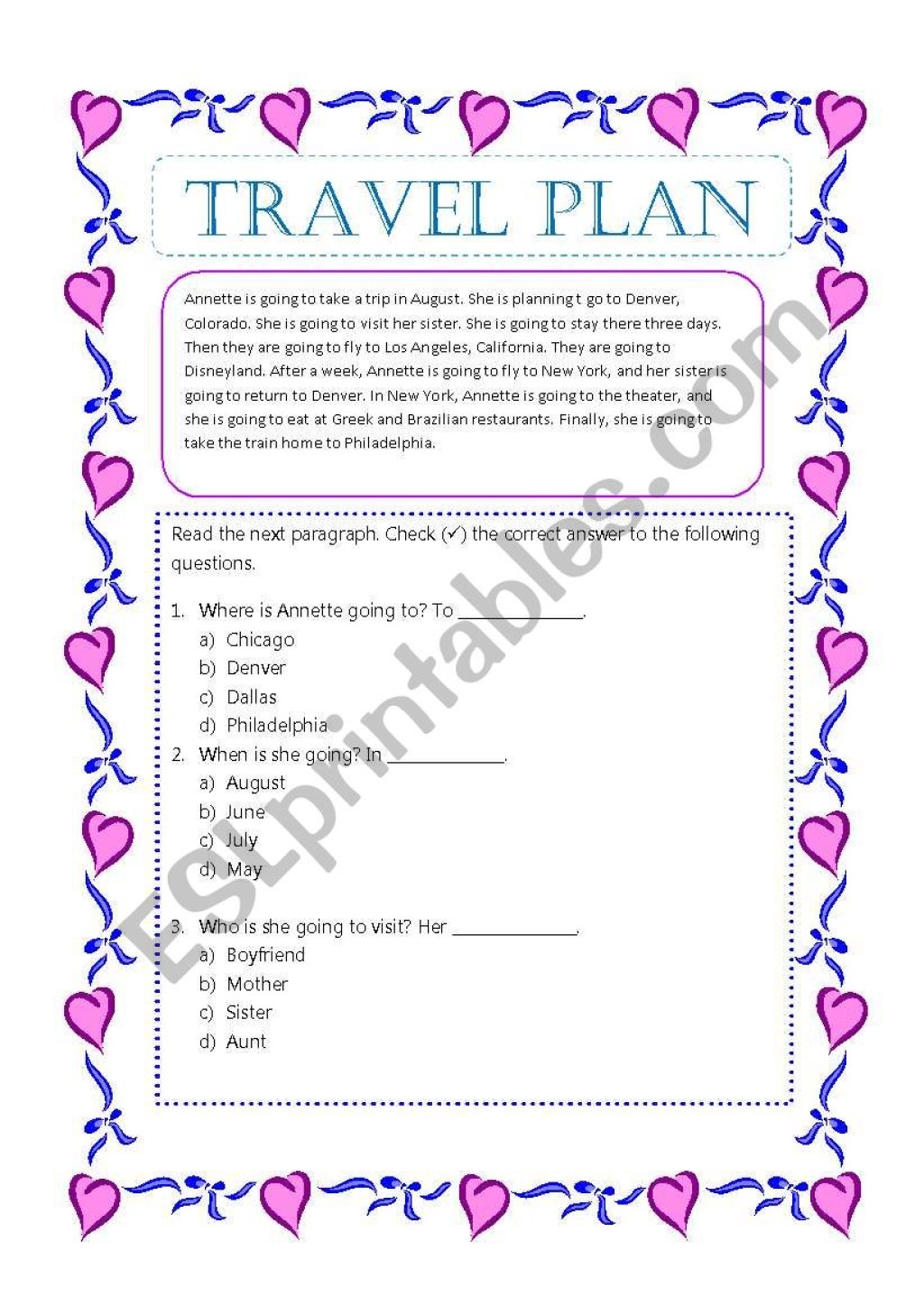 Picture of: Travel Plan – ESL worksheet by Joh@nn@BB