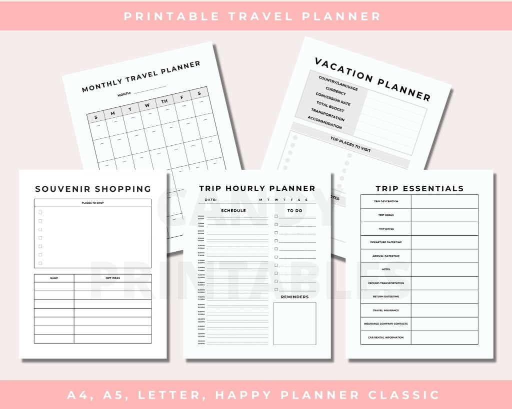 Picture of: Travel Planner Printable Trip Itinerary Template for Vacation